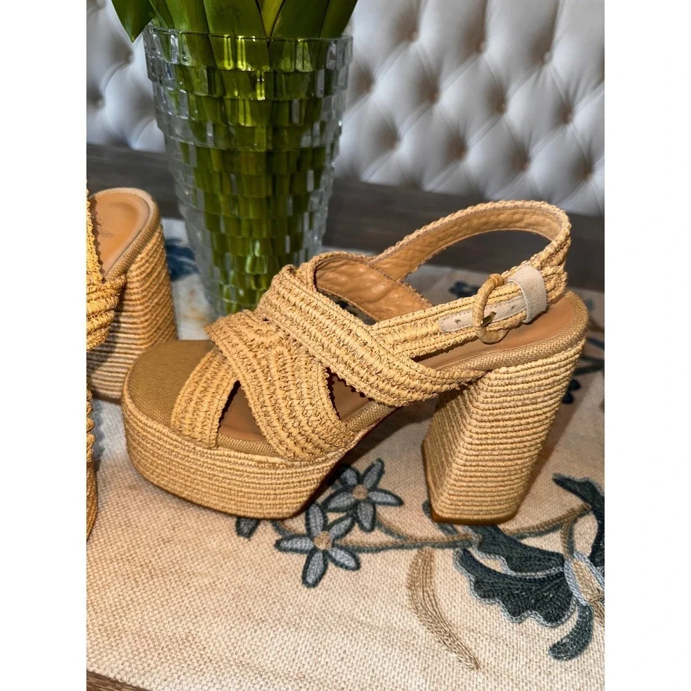 Castaner Espadrille Platform Sandals Woven Raffia‎ Heels Summer Size 39